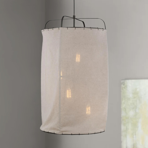 ED Ellen-DeGeneres 21.88-Inch Dunne Aged Iron Pendant with Hand-Sewn Shade by Visual Comfort Studio