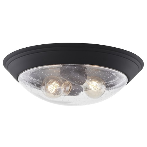 Design Classics Lighting 14-Inch Industrial Seeded Glass Flush-Mount in Matte Black 1014-07/CS