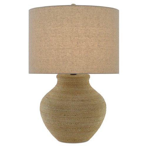 Currey and Company Lighting Currey and Company Hensen Natural / Satin Black Table Lamp with Drum Shade 6000-0427