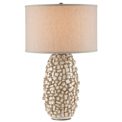 Currey and Company Sugar Cube Ivory / Brown Table Lamp with Drum Shade