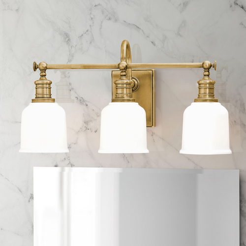 Keswick 21-Inch Vanity Light in Aged Brass with Glossy Opal Glass by Hudson Valley Lighting