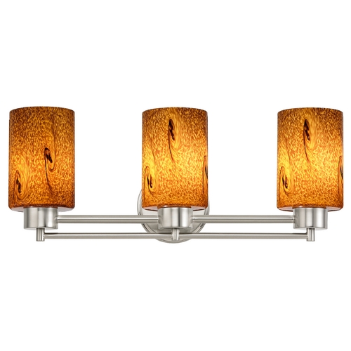 Modern Bathroom Light with Brown Art Glass in Satin Nickel Finish
