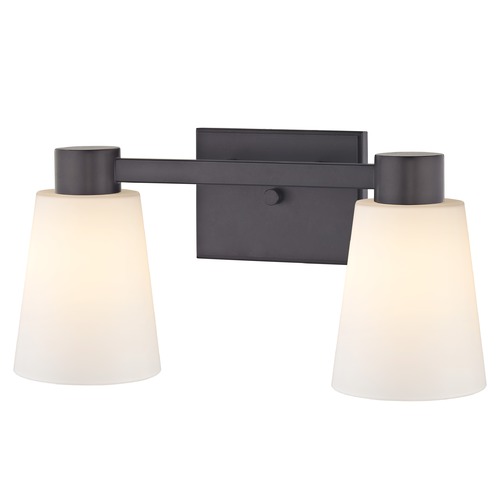 2-Light White Glass Bathroom Vanity Light Bronze