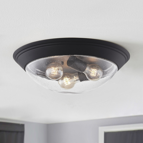 16-Inch Industrial Seeded Glass Flush-Mount in Matte Black