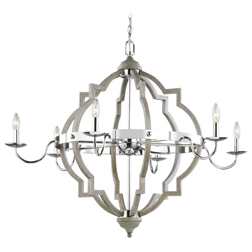 Generation Lighting Socorro Washed Pine & Chrome Chandelier by Generation Lighting 3224906-872