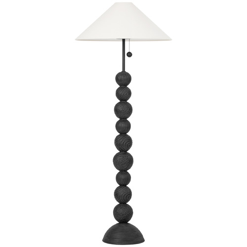 Troy Lighting Miela Forged Iron & Ceramic Black Motif LED Floor Lamp with Coolie Shade
