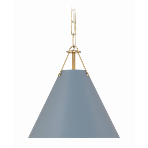 Crystorama Lighting Xavier Vibrant Gold , Blue Mini-Pendant Light with Conical Shade