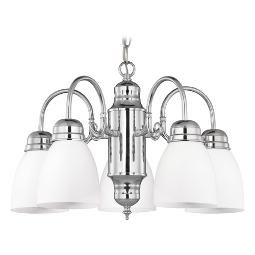 Design Classics Lighting Gilliam 5-Light Chandelier with White Glass in Chrome Finish 709-26 GL1028MB