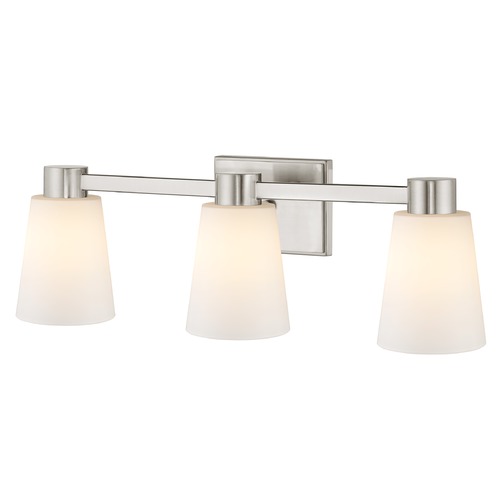 3-Light White Glass Bathroom Vanity Light Satin Nickel