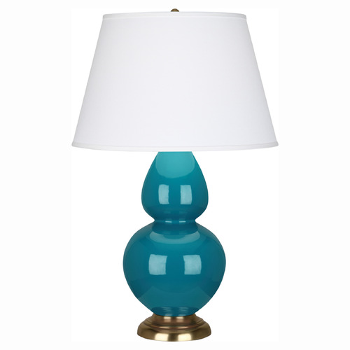Robert Abbey Lighting Double Gourd Peacock / Antique Natural Brass Table Lamp with Empire Shade
