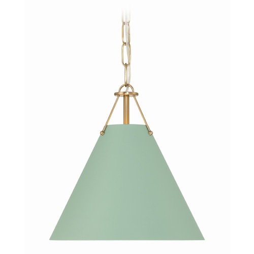Crystorama Lighting Xavier Vibrant Gold , Green Mini-Pendant Light with Conical Shade