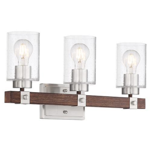 Arabel Brushed Nickel & Nutmeg Wood Bathroom Light by Nuvo Lighting
