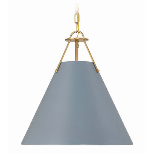 Crystorama Lighting Xavier Vibrant Gold , Blue Pendant Light with Conical Shade