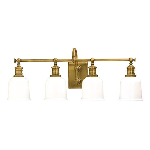 Keswick 29-Inch Vanity Light in Aged Brass with Glossy Opal Glass by Hudson Valley Lighting