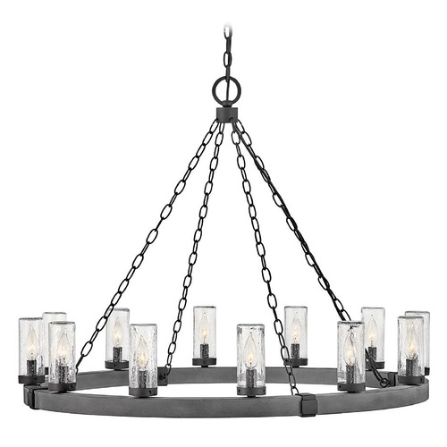 Sawyer 12-Light Aged Zinc & Distressed Black Outdoor Chandelier by Hinkley Lighting
