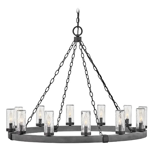 Hinkley Sawyer 12-Light Aged Zinc & Distressed Black Outdoor Chandelier by Hinkley Lighting 29207DZ