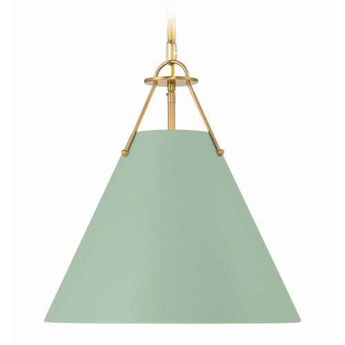 Crystorama Lighting Xavier Vibrant Gold , Green Pendant Light with Conical Shade