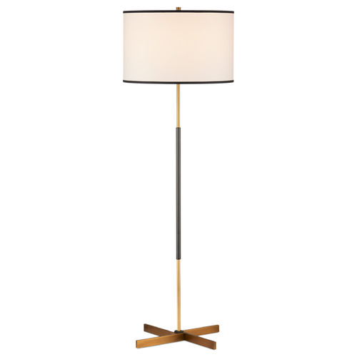 Currey and Company Willoughby Brass / Oil Rubbed Bronze Floor Lamp with Drum Shade