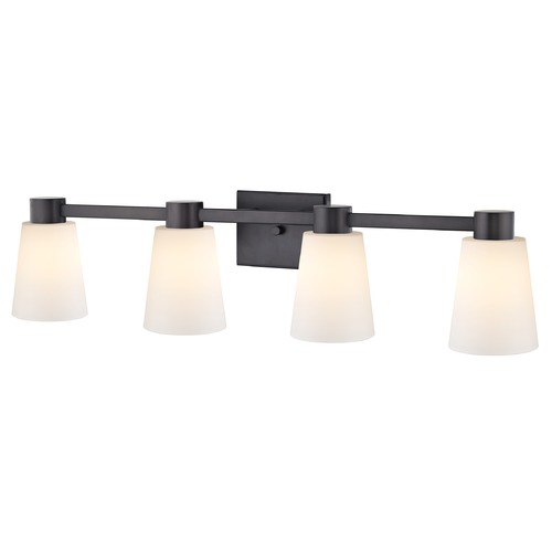 4-Light White Glass Bathroom Vanity Light Bronze