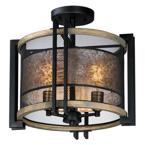 Boundry Black / Barn Wood / Antique Brass Semi-Flush Mount by Maxim Lighting