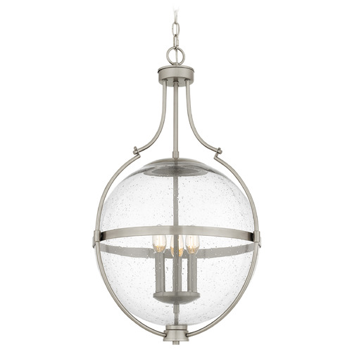 Quoizel Lighting Quoizel Lighting Chicago Brushed Nickel Pendant Light with Globe Shade QP6169BN