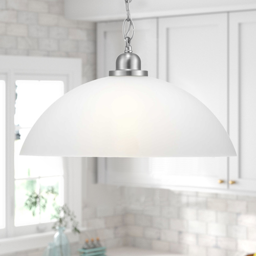 Progress Lighting Classic Dome Pendant Brushed Nickel Pendant Light with Bowl / Dome Shade P500149-009