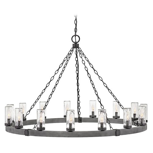 Sawyer 15-Light Aged Zinc & Distressed Black Outdoor Chandelier by Hinkley Lighting