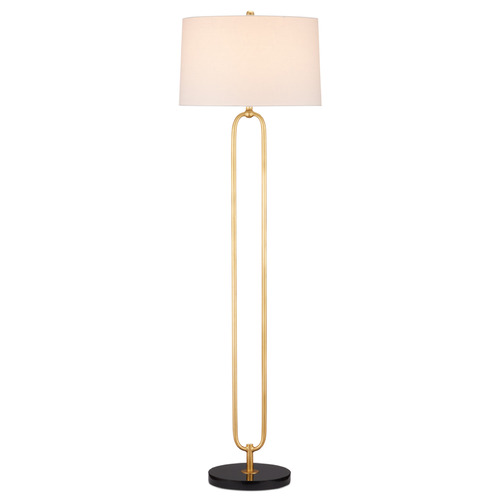 Currey and Company Glossary Gold Leaf / Natural Floor Lamp with Drum Shade