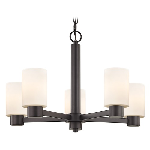 Opal White Glass Chandelier Bronze 5-Lt