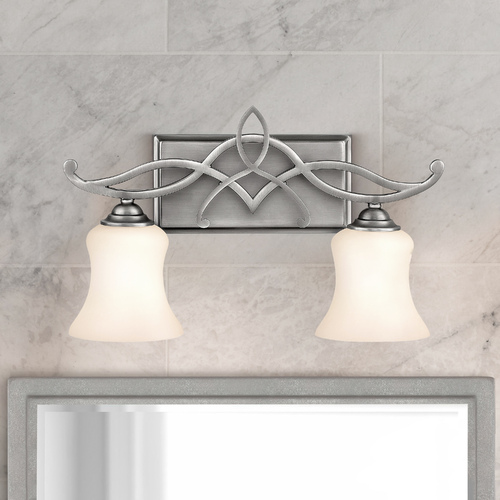 Hinkley Bathroom Light with White Glass in Antique Nickel Finish 5002AN