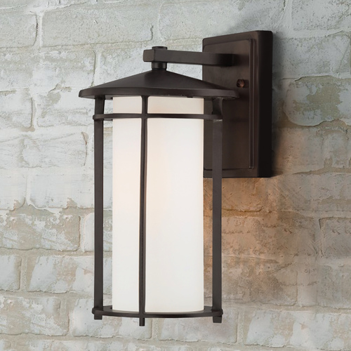 Minka Lavery Outdoor Wall Light with White Glass in Dorian Bronze by Minka Lavery 72312-615B