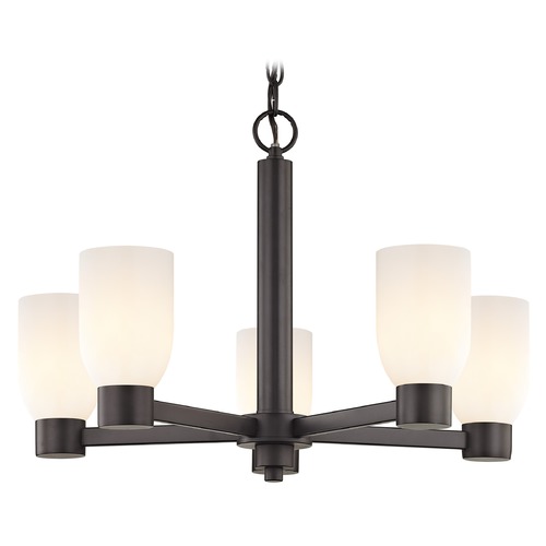 Opal White Glass Chandelier Bronze 5-Lt