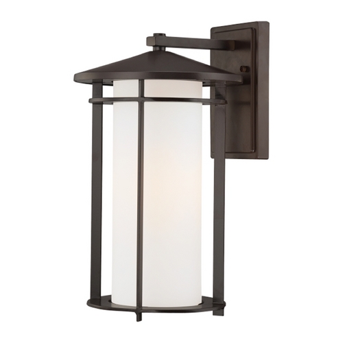 Outdoor Wall Light with White Glass in Dorian Bronze by Minka Lavery