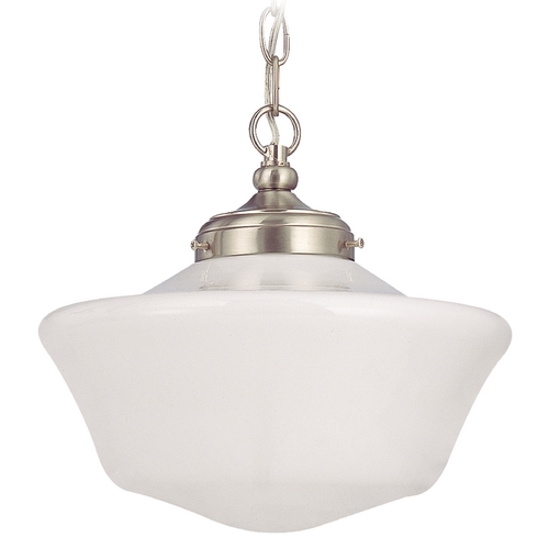 12-Inch Schoolhouse Pendant Light with Chain in Satin Nickel Finish