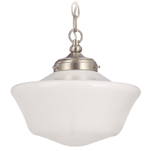 Design Classics Lighting 12-Inch Schoolhouse Pendant Light with Chain in Satin Nickel Finish FA4-09 / GA12 / A-09