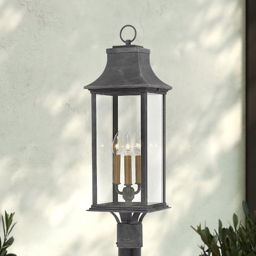 Adair 3-Light Aged Zinc & Heritage Brass LED Post Light 2700K by Hinkley Lighting