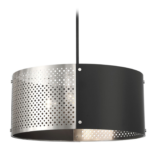 George Kovacs Lighting George Kovacs Noho Brushed Nickel & Sand Coal Pendant Light with Drum Shade P5533-420