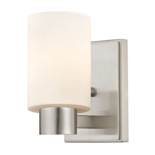 Shiny Opal White Glass Sconce Satin Nickel