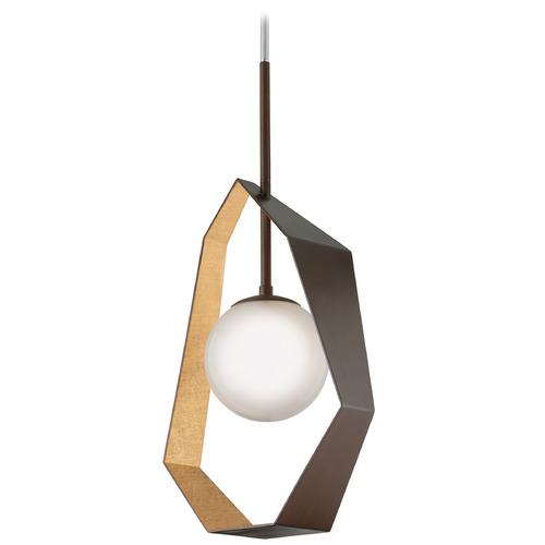 Troy Lighting Troy Lighting Origami Bronze & Gold Leaf Pendant Light with Globe Shade F5524-BRZ/GL/SS