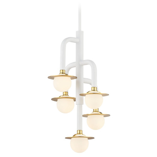 George Kovacs Tubular Matte White & Honey Gold LED Pendant Light with Globe Shade