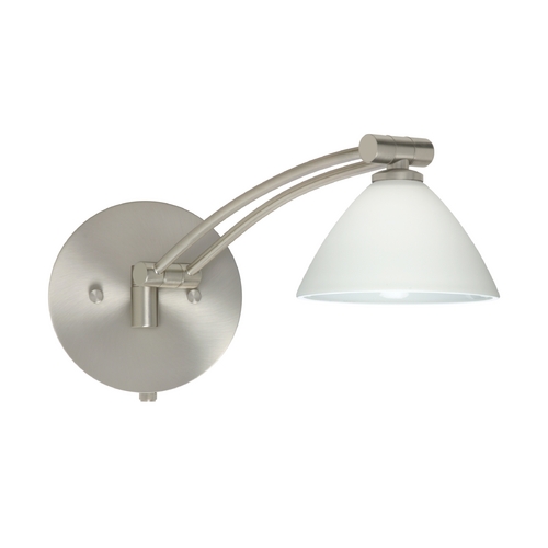Besa Lighting Modern Swing Arm Lamp White Glass Satin Nickel by Besa Lighting 1WW-174307-SN