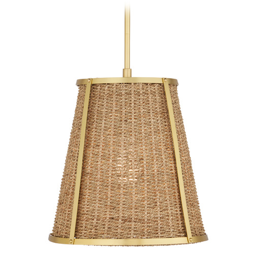 Currey and Company Deauville Polished Brass / Natural Pendant Light with Conical Shade