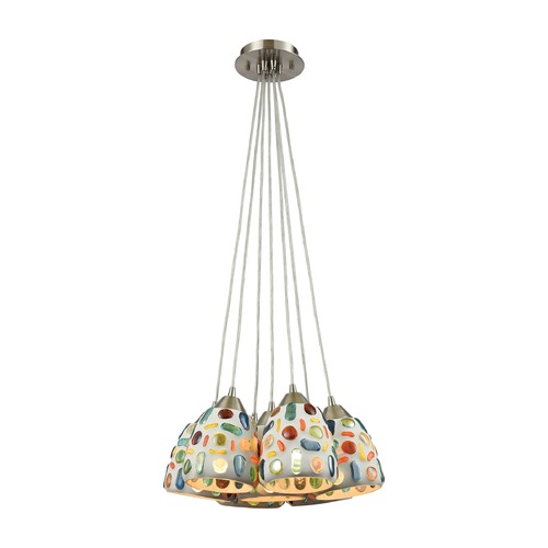 Elk Lighting Elk Lighting Gemstone Satin Nickel Multi-Light Pendant with Bowl / Dome Shade 542-7SR