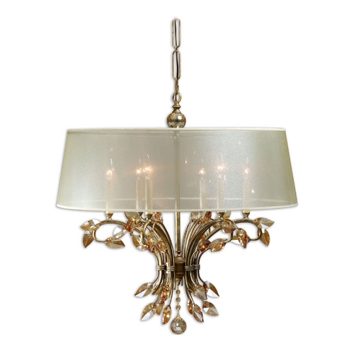 Uttermost Lighting Uttermost 6-Light Chandelier with Beige/Cream Shade in Burnished Gold 21246