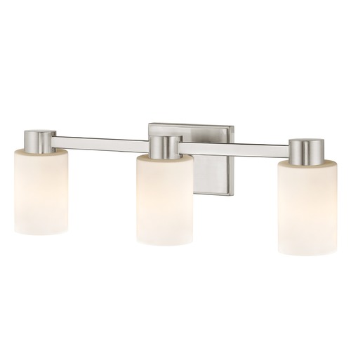 3-Light Shiny White Glass Bathroom Vanity Light Satin Nickel