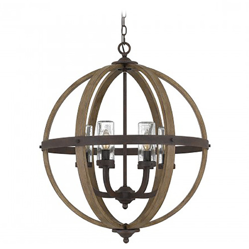 Quoizel Lighting Fusion Rustic Black & Faux Wood Pendant Light with Cylindrical Shade