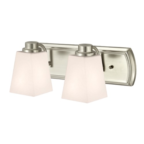 2-Light Vanity Light in Satin Nickel and Square White Glass