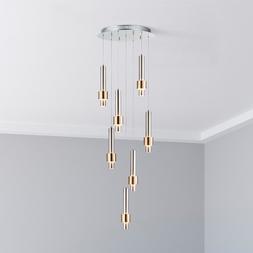 Reveal 7-Light LED Pendant in Satin Nickel & Brass by ET2 Lighting