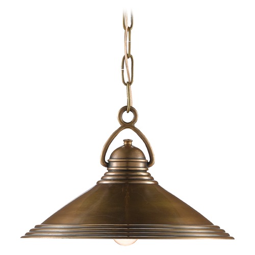 Currey and Company Weybright Vintage Brass Pendant Light with Coolie Shade
