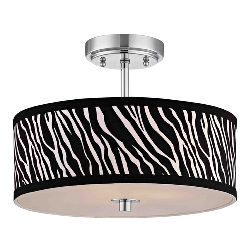 Design Classics Lighting Chrome Ceiling Light with Zebra Print Drum Shade - 14 Inches Wide DCL 6543-26 SH9466